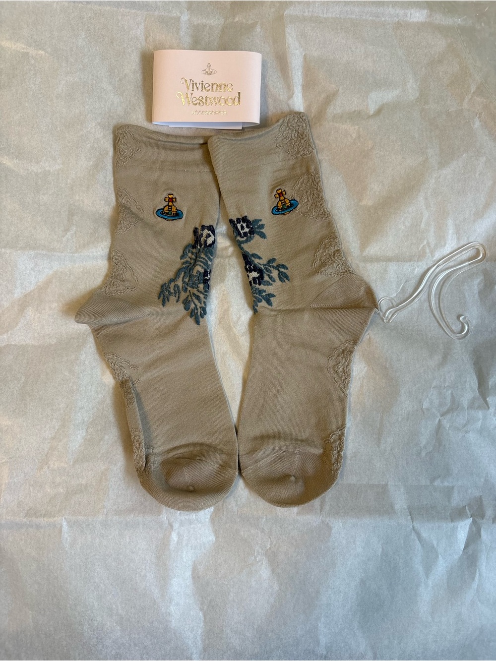 Vivienne Westwood Beige Embroidered Crew Socks